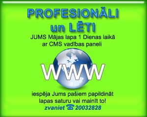 Mājas lapa ar CMS vadību 1 Dienas laikā