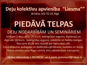 PIEDĀVĀ TELPAS  DEJU NODARBĪBĀM UN SEMINĀRIEM